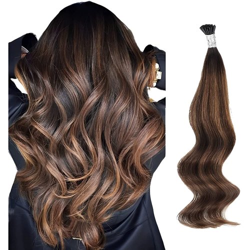 ABH AMAZINGBEAUTY HAIR Highlight Itip 22 Inches Pre-bonded Keratin Human Hair Extensions #2/6/2 Darkest Brown With Chestnut Brown I Tip Remy Human Hair Balayage I Tips Extensions 50 Gram 50 Strands