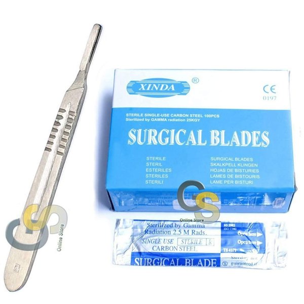 G.S 100 Scalpel STERILE Blades #24 with Free Scalpel Handle #4