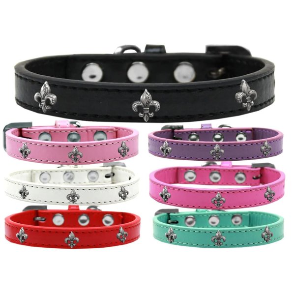 Dog, Puppy & Pet Widget Fashion Collar, "Silver Fleur De Lis" Black 10