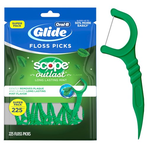 Oral-B Glide with Scope Outlast Dental Floss Picks, Mint, 225 Picks