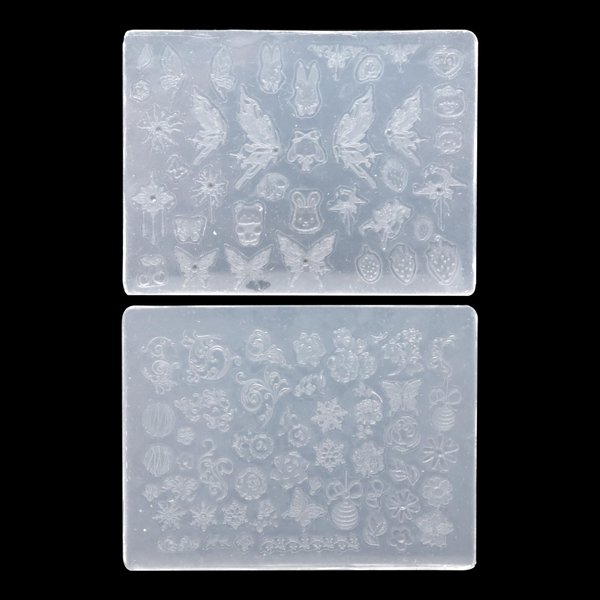 yueton 2Pack Flower Butterfly Nail Art Silicone Molds Cute Cartoon Nail Mold Embossed Nail Stencils Handmade Carving Nail Sticker Molds Nail Decor Tool