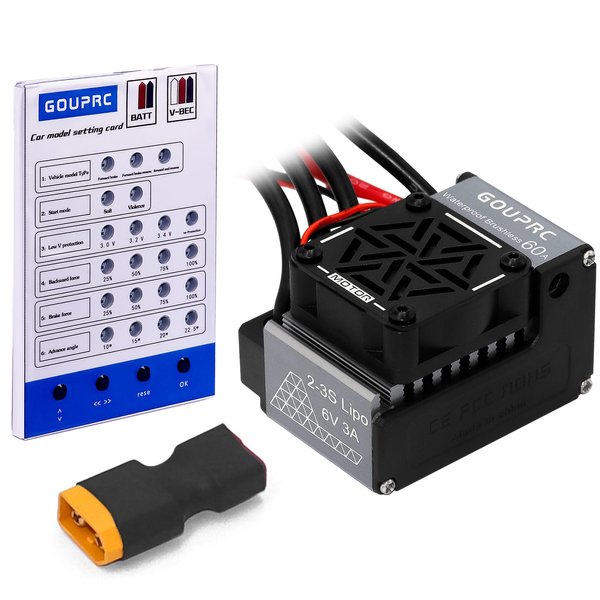 GOUPRC 60A Brushless RC ESC 2-3S Waterproof Electric Speed Controller with Programming Card for 1/10 Scale Accessories RC Truck Off-Road Car