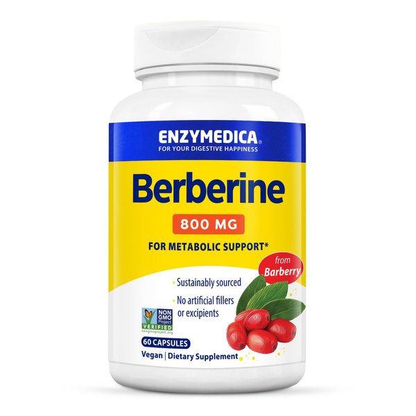 Enzymedica Berberine 800 mg – Vegan Capsules for Metabolic Support – from Sustainably Sourced Barberry – Non-GMO, Gluten-Free, No Fillers or Excipients – 60 Capsules