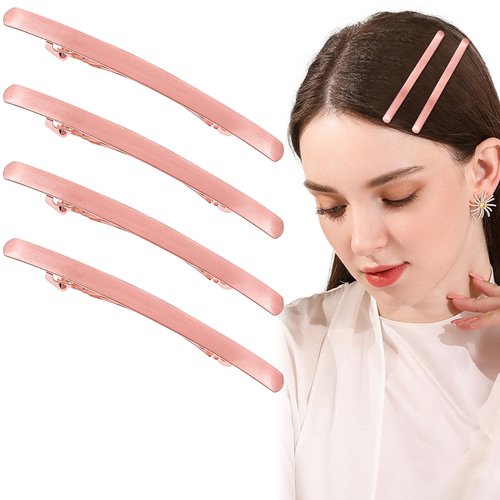 4 Pcs Metal Hair Clips French Hair Barrettes Flat Spring Clamps Strong Hold Vintage Hair Clips Snap Hair Accessories for Women Girls (Rose Gold)