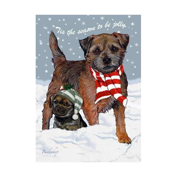 Pipsqueak Border Terrier Christmas Cards : 10 Holiday Cards with Red Envelopes - ADORABLE!
