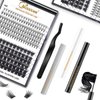 DIY Lash Extension Kit at Home, 20D/56D 9-14mm Cluster Lashes Mixed, DIY Eyelash Extension Kit for beginners Resuable 3D Effect Cluster Individual Lashes Kit with Applicator and Bond & Seal Remover