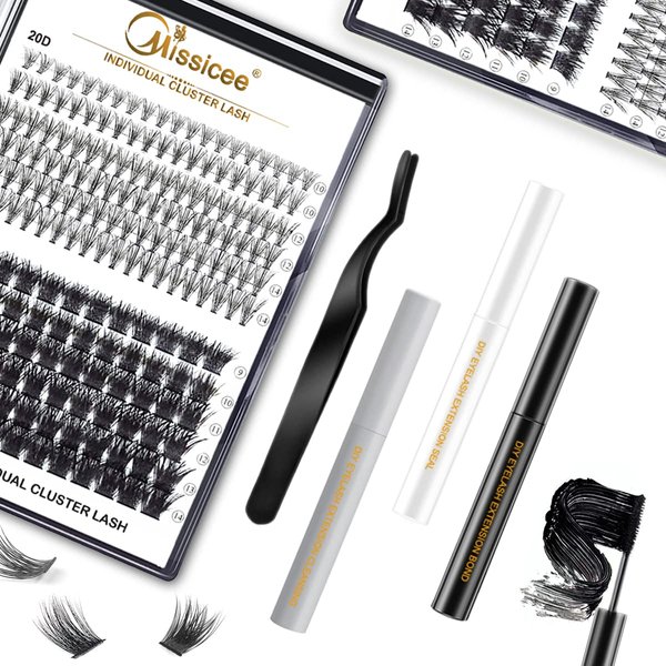 DIY Lash Extension Kit at Home, 20D/56D 9-14mm Cluster Lashes Mixed, DIY Eyelash Extension Kit for beginners Resuable 3D Effect Cluster Individual Lashes Kit with Applicator and Bond & Seal Remover