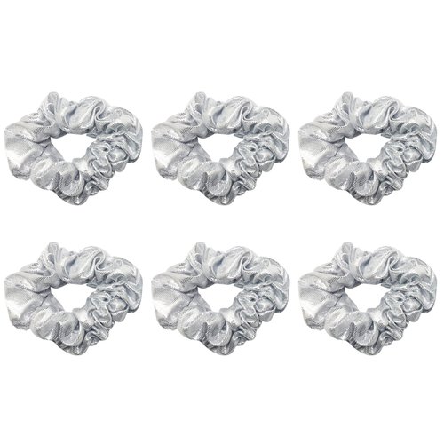 6 Pack Metallic School Performance Hair Scrunchies Slap Bracelet Gilding Ponytail Holder Elastic Hair Bands Scrunchy Hair Ties Hair Accessories for Show/Sleepover Party (Silver)