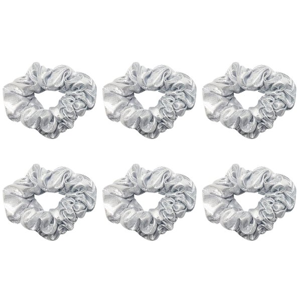 6 Pack Metallic School Performance Hair Scrunchies Slap Bracelet Gilding Ponytail Holder Elastic Hair Bands Scrunchy Hair Ties Hair Accessories for Show/Sleepover Party (Silver)