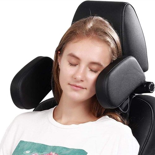 Xergur Car Headrest Pillow, Kids Neck Pillows for Travel, Car Seat Head Neck Support Pillow, Adjustable Memory Foam Road Pal Sleeping Headrest - Only Suitable for Car Seat Headrest with Poles (Black)