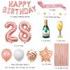 Fancypartyshop 28th Birthday Decorations - Rose Gold Happy Birthday Banner and Sash with Number 28 Balloons Latex Confetti balloons Ideal for Girl and Women 28 Years Old Birthday Rose Gold