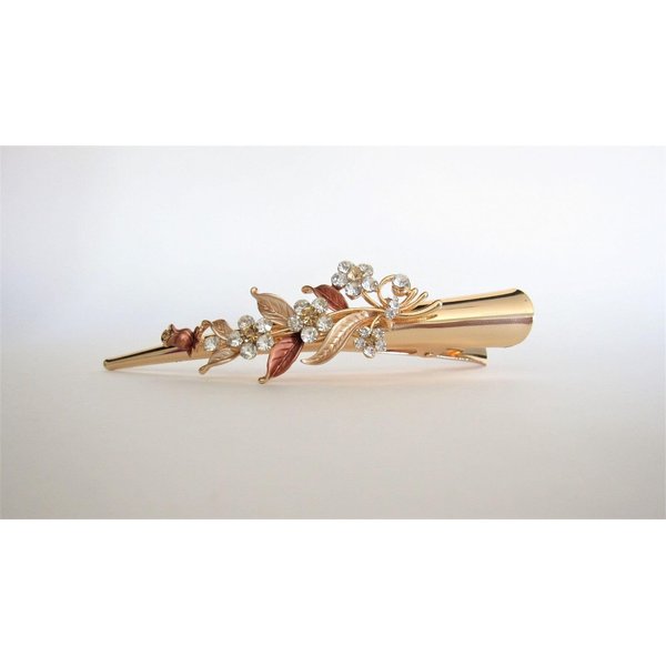 Gold tone rose gold leaf and flower metal alligator hair claw clip clamp