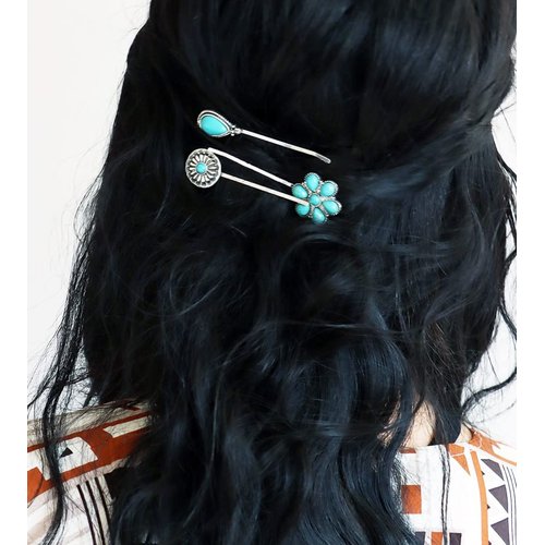 MOESUYUM 4 Pieces Retro Hair Pins for Women Girls Man-made Turquoise Decorative Bobby Pins Vintage Hairpins Boho Hair Clips Headwear Styling Tools Hair Accessories for Women Ladies
