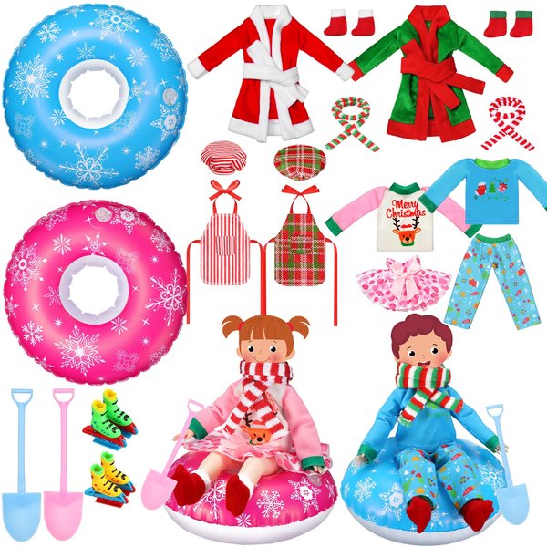 Cutecrop 20 Pcs Christmas Elf Doll Accessories Set Includes Snow Tube Christmas Elf Clothing, Bathrobe, Scarf, Skirts, Apron, Chef Hat, Socks and Accessories for Xmas Elf Doll Decor (Leisure Style)