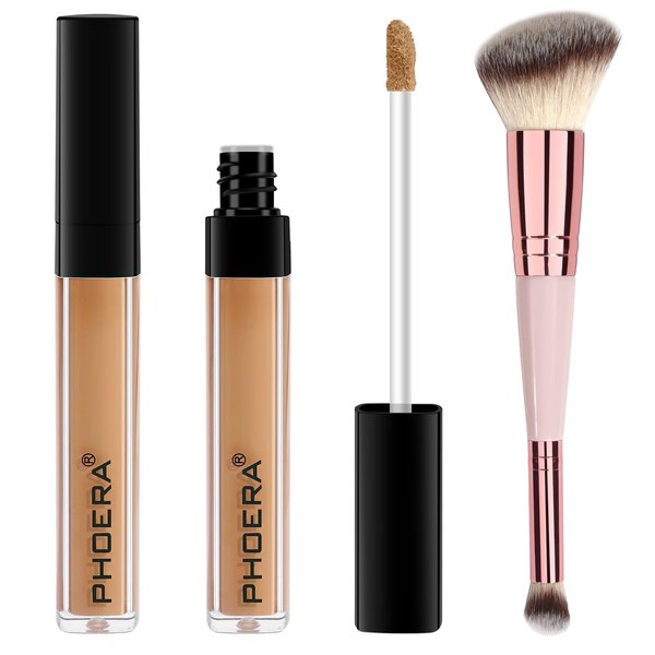PHOERA Concealer, Lightweight, Full Coverage, Long Lasting, Corrects, Hydrates, Highlights, Matte Finish, All-Day Wear,with Concealer Brush (105#BISCUIT)