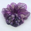AsggBah 3pcs Premium Hair Elastic Scrunchies with Flower & Pearl Deco Elegant Hair Ties Hair Band Hair Accessory for Ponytail Hairball (Red+Purple+Brown)