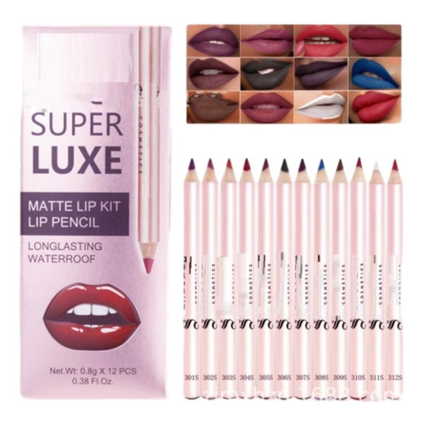 MAEPEOR Matte Lip Liner 12 PCS Nude Brown Series Highly Pigmented and Smoothly Velvet Lipliner Pencil Set Long Lasting and Waterproof Durable Lip Liners (Set 01)