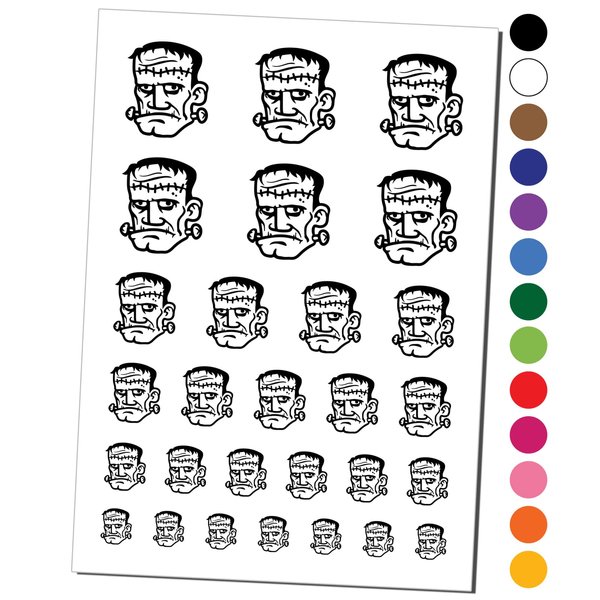 Halloween Frankenstein Monster Temporary Tattoo Water Resistant Fake Body Art Set Collection - Black (One Sheet)