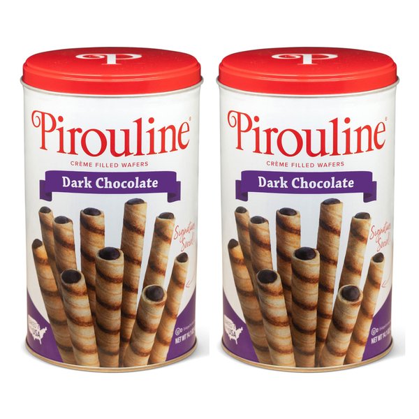 Pirouline Rolled Wafers – Dark Chocolate – Rolled Wafer Sticks, Crème Filled Wafers, Rolled Cookies for Coffee, Tea, Ice Cream, Snacks, Parties, Gifts, and More – 14.1oz Tin 2pk