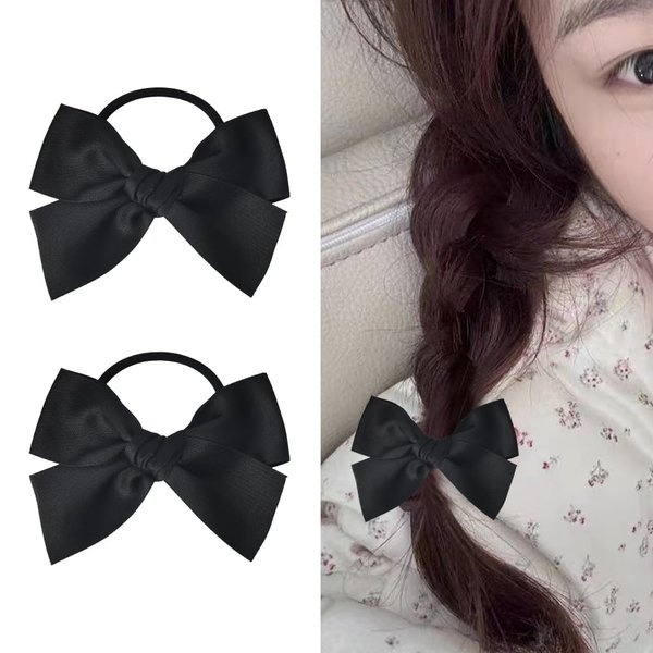 Bow Hair Ties for Girls Ponytail Holder Bows Scrunchies for Thick Thin Hair Ropes for Women Girls Double Bowknot Black Scrunchy Hair Accessories Elastic Hair Bands 2PCS