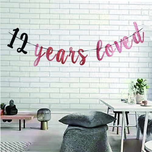 12 Years loved banner Happy 12th Birthday Party Sign ,12Th Anniversary Party Decorations Supplies