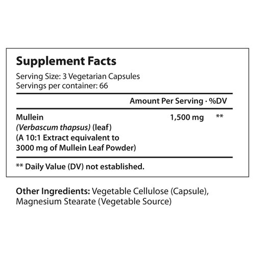 Mullein Leaf 1500mg | 200 Vegetarian Capsules | 10:1 Extract 3000 mg Strength | Verbascum Thapsus Pure Natural Powder | Non-GMO Gluten Free | Made in USA Vitamin | Herbal Supplement