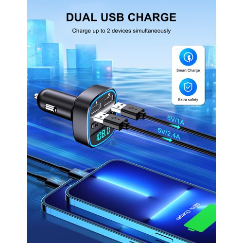 [Upgraded] COMSOON Bluetooth FM Transmitter for Car, Bluetooth Car Adapter MP3 Player FM Transmitter, Hands-Free Calling, Dual USB Ports (5V/2.4A & 1A), LED Screen, Support SD/TF Card USB Flash Drive