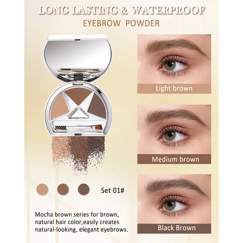 Eyebrow Powder Kit-3 Colors Longlasting Waterproof Eye Brow Powder Palette,Tinted Brow Powder Light Medium Dark Brown Brow Filler,Fill & Sculpt Eyebrow, Makeup Gift for Women,With Brow Tool-Set 01