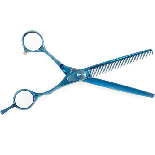 Master Grooming Tools 5200 Blue Titanium Shears — High-Performance Shears for Grooming Dogs - 42-Tooth Thinning Shears, 6½"