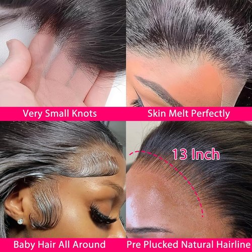 GMNSTAR 13x6 Lace Front Wigs Human Hair 200 Density Body Wave HD Lace Frontal Wigs for Black Women Glueless Wigs Human Hair Pre Plucked with Baby Hair 26 Inch