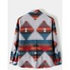 VIEWON Men's Casual Aztec Print Button Down Woolen Long Sleeve Lightweight Lapel Western Shacket Jacket Coat Red L