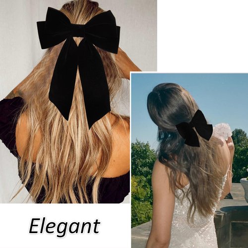 Bolonar Black Velvet Hair Bows for Women Girls 3Pcs Hair Bows Clips Black Hair Ribbon Clips Elegant Hair Accessories Gatsby Prom Hair Accessories
