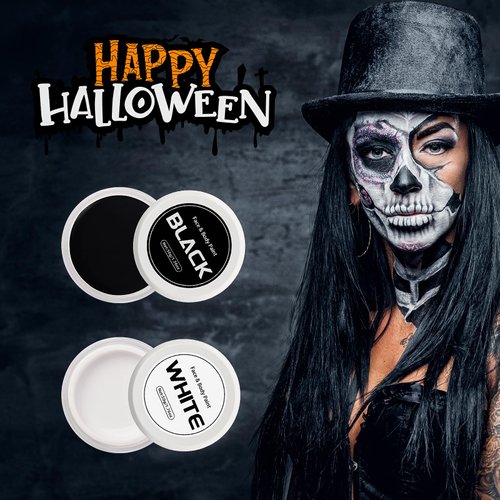 Black White Face Paint Body Painting: Halloween SFX Makeup Black+White Set - Pro Oil Based Face Paint Special Effects Makeup for Halloween Party Cosplay Clown Makeup for Adults Kids,Waterproof