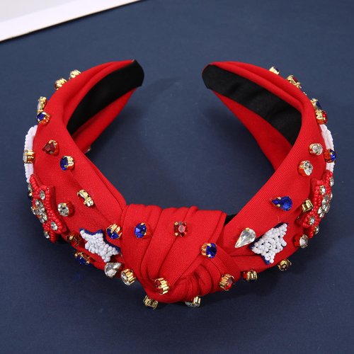 NVENF 4th of July Headbands, American Flag Star Headband Pearl Crystal Rhinestone Knotted Headbands Patriotic 4th of July Accessories Outfits for Women Holiday Gifts (American Flag 7)