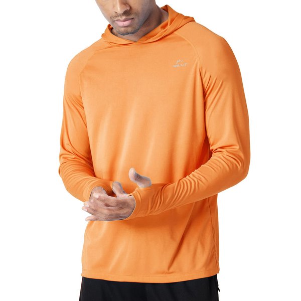 Willit Men's Sun Shirts UPF 50+ Protection Hoodie Rash Guard Shirt SPF UV Shirt Long Sleeve Fishing Outdoor Lightweight Orange XL