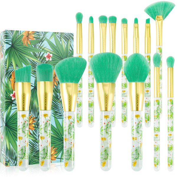 Docolor Makeup Brushes Professional 14Pcs Tropical Makeup Brush Set Premium Gift Synthetic Kabuki Foundation Blending Contour Face Powder Mineral Eyeshadow Make Up Brush Set