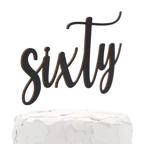 NANASUKO 60th Birthday Cake Topper - sixty - Double Sided Black glitter - Premium quality Made in USA