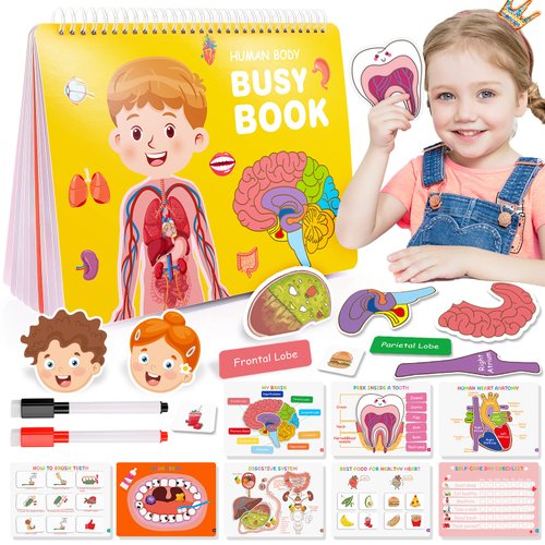 Preschool Montessori Toys for Kids, Human Body Busy Book for Kids Toys Ages 4-8 Birthday Gifts for 4-8 Year Olds Boys Girls Kindergarten Learning Activities Educational Toys for Kids 5-7 Travel Toys