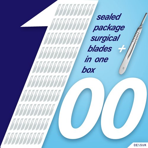DEXSUR Scalpel Blades Sterile High Carbon Steel Dermablade, 22 Surgical Blades for Dermaplaning, Individually Wrapped Box of 100 Pcs + # 4 Scalpel Handle