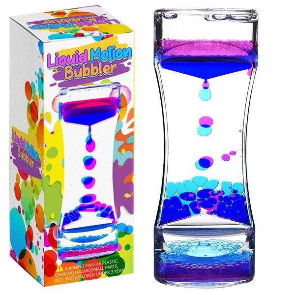YUE MOTION Liquid Motion Bubbler Visual Sensory Toys, 2 Minute Liquid Timer– New Big Calming Sensory Bubbler Toy- Colorful Liquid Hourhlass for Stocking Stuffers, Novelty Gifts