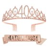 RUMIA Rose Gold 40th Birthday Crown & Sash for Women Glitter 40th Rhinestone Tiara Made in 1984 Sash 40th Birthday Gifts for Women 40th Birthday Decorations Party Supplies