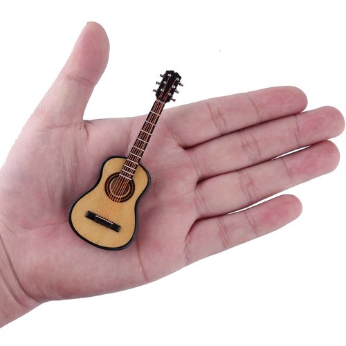 Dselvgvu Wooden Miniature Guitar with Stand and Case Mini Musical Instrument Miniature Dollhouse Model Home Decoration Ornament (3.94"x1.42"x0.59")