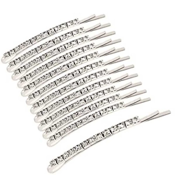 Silver Rhinestone Hair Pins，WHITEBRIDGE 12pcs Crystal Bobby Pins for Women Girls