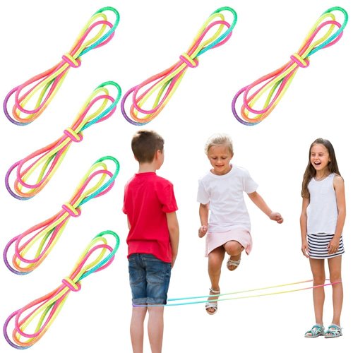 ArtCreativity Chinese Jump Ropes, Set of 6, Elastic Playground Skipping Ropes for Kids, Outdoor Toys for Girls and Boys in Rainbow Colors, Great as Goodie Bag Stuffers and Birthday Party Favors