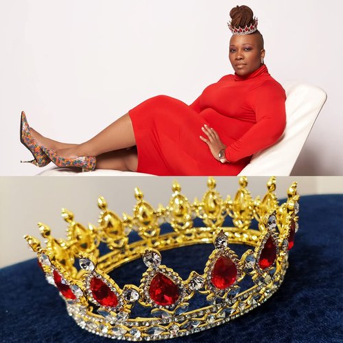 SSNUOY Queen Crown for Women Full Round Birthday Cake Topper Red Rhinestone Crown Queen Tiara