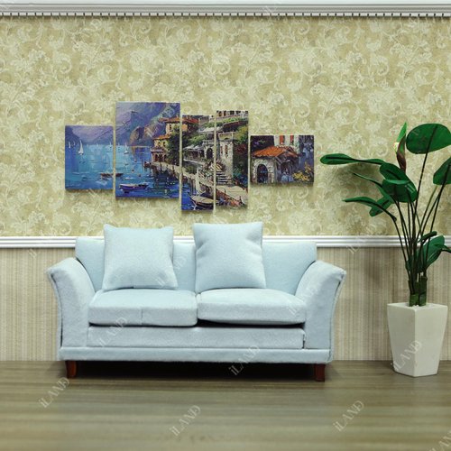 iLAND 1/12 Scale Accessories of Dollhouse Picture Frames, Dollhouse Decoration of Boards w/Manarola Fishing Village Puzzle Set