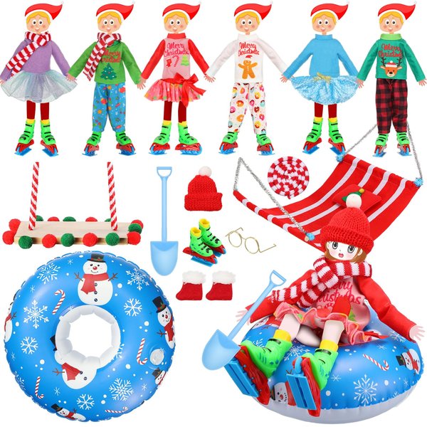 Cutecrop 15 Pcs Christmas Elf Doll Accessories Set Include Christmas Elf Clothing Bathrobe Swing Scarf Skirts Apron Socks Hat Glasses Accessories for Xmas Elf Doll Decor (Cute)