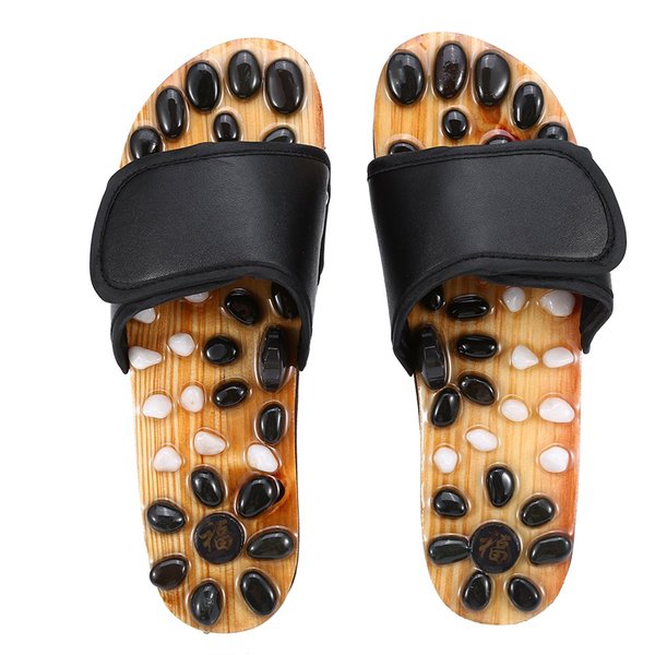 xuuyuu Foot Massage Slippers, Red/Black Powerful Stone Feet Acupoint Massage Sandals Acupressure Shiatsu Arch Pain Relief Slippers Shoes for Men Women(38-Black)