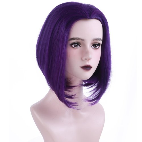 PATTNIUM Dark Purple Bob Wig Purple Wig for Women Short Straight Purple Wig Synthetic Cosplay Halloween Party Costume Wig (Dark Purple)