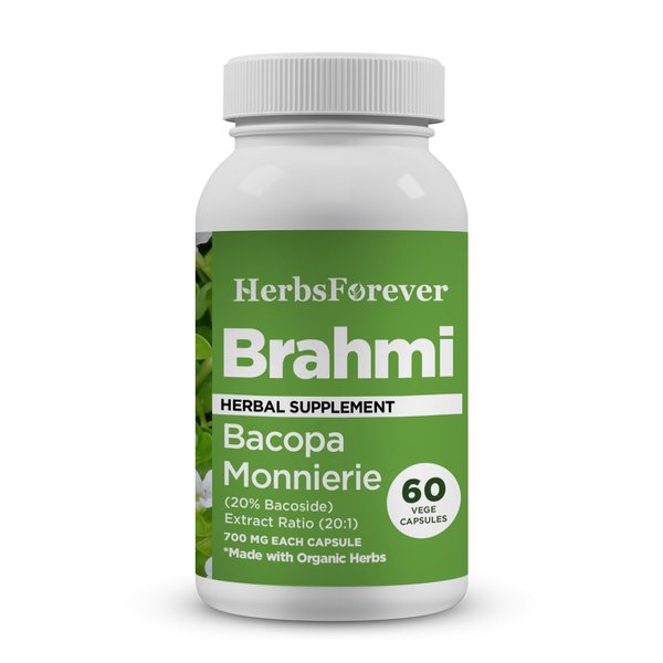 Herbsforever Brahmi Capsules – Bacopa Monnieri – Bacoside 30% to 35% – Stress Relief Supplement – 60 Vege Capsules – 800 Mg Each